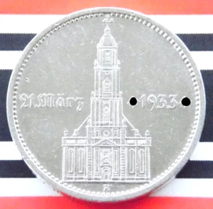 GERMAN 5 MARK REICHSMARK 1934 A Potsdam CHURCH SWASTIKA Date Silver Coin 3RD WW2 - Picture 1 of 8