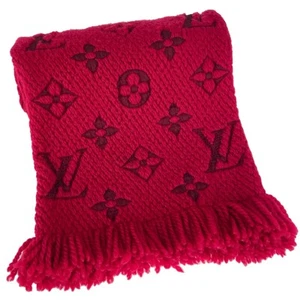 Louis Vuitton Monogram Escharpe Logomania Fringe Wool Silk Red Stole 2648 - Picture 1 of 14