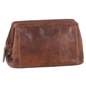 Pierre Cardin Mens Rustic Leather Toiletry Case Bag Travel - Cognac - Picture 1 of 5