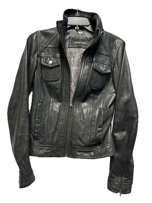 RIVET XS Genuine Leather Black Motorcycle Jacket, Lined, Zipper Sleeves, Women - Image 1 of 4