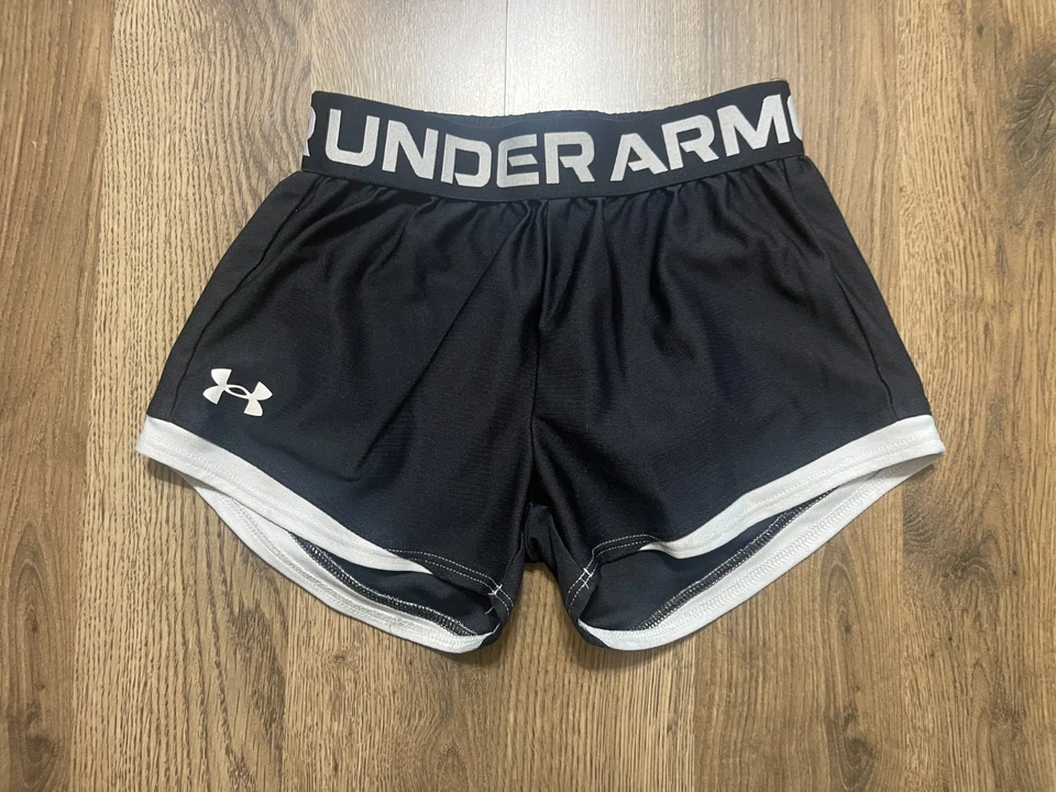 Under Armour Shorts, Youth Girls Size Small, Black White, Athletic Wear, Pull On - Image 1 of 4