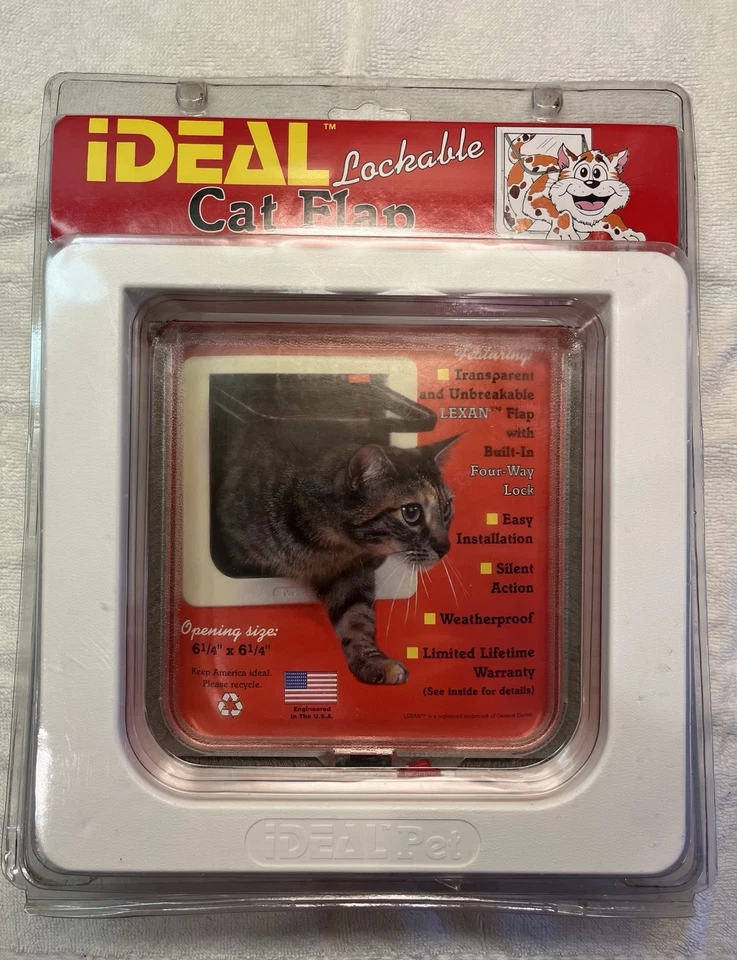 Ideal Pet Products Lockable Cat Flap Door Small White 6-1/4"x 6-1/4" Vintage ￼ - Image 1 of 2