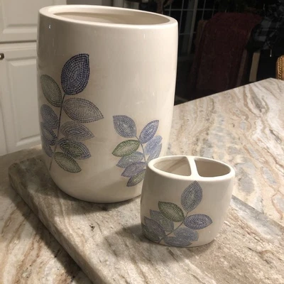 Croscill Mosaico Hojas Residuo Soporte Cepillo de Dientes Cerámica Spa Baño Azul Foto 1 de 4