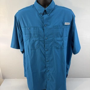 Camisa Columbia PFG Para Hombres Grande Azul Manga Corta Pesca Botón Ventilado Delantero - Imagen 1 de 10