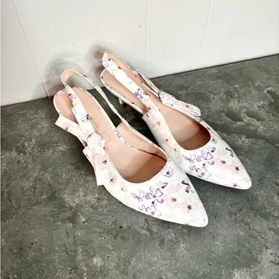 Nanette от Nanette Lepore Rhona цветочный принт слинга назад котенок каблуки размер 9 белый - Изображение 1 из 4