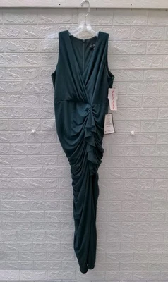 New Betsy & Adam Wrap Gather Gown Forest V Neck Dress Sz 12P - Image 1 of 4