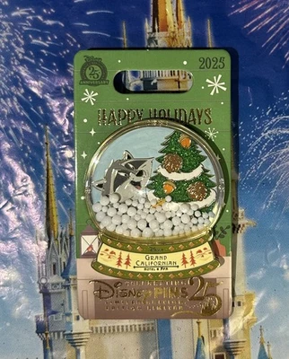 Broche Globo de Neve Boas Festas Parques da Disney Grande Californiano Meeko Pocahontas LE - Imagem 1 de 3