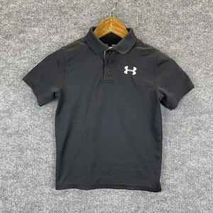 Under Armour Shirt Boys Small Black Loose Short Sleeve Polo Embroidered Logo - Picture 1 of 9