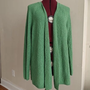 Maglione cardigan J. Jill verde grande lungo aperto davanti maglia misto cotone testurizzato - Foto 1 di 7