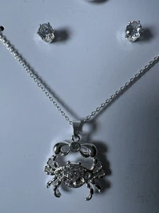 Orecchini collana CHARTER CLUB tono argento cristallo granchio zodiaco CANCER nuovi con scatola - Foto 1 di 3