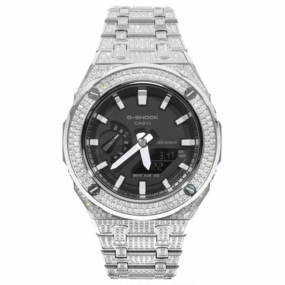 "Custom Mod G-Shock GA-2100 -black Carbon Case & Red Markers"