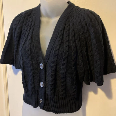 CÁRDIGAN DONNA KARAN NEW YORK DKNY ALGODÓN AZUL MARINO CABLE RECORTADO BOLERO M Foto 1 de 4