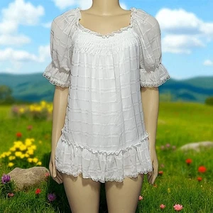 Takara White Chiffon Shabby Chic Top - Picture 1 of 5