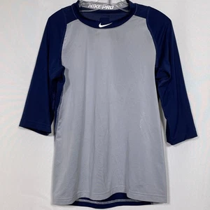 Nike Pro MLB Dri-FIT Navy Gray Slim Fit 3/4 Sleeve Baseball Shirt Youth LARGE - Picture 1 of 10