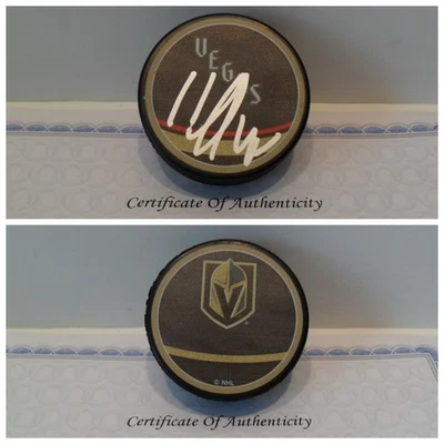 Tomas Hertl Autographed Signed Vegas Golden Knights Puck COA Reverse Retro - Image 1 of 3