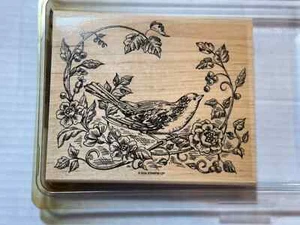 Large Definitely Decorative Avian Toile 2002 Stampin Up! Rubber Stamp 6x5 Bird - Picture 1 of 3