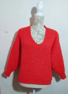 Topshop Chunky Knit Red/orange Jumper Size 8 40" shortbody #j1 - Picture 1 of 5