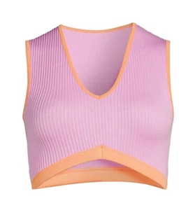 NO BOUNDARIES Juniors XL Seamless Retro Ribbed Plunge Crop Bralette Bra • Pink - Picture 1 of 3