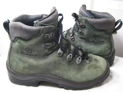 Bota de Senderismo Scarpa Vibram Cuero Verde Oliva Mujer Talla 40.5/9.5 Hecha en ITALIA. Foto 1 de 4