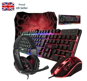 4 in 1. Gaming Keyboard and Mouse and Mouse pad and Gaming Headset - Black - Picture 1 of 19