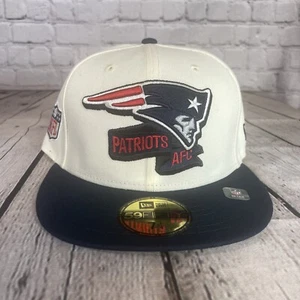 New Era 59 Fifty NE Patriots AFC Fitted Flat Bill Hat Cap Size 7 1/4 White Navy - Picture 1 of 12