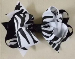 Girls Clip on Hair Bows Zebra Print + Color Ribbon Holiday 5.5" See Colors NWT - Picture 1 of 10