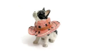 Porcelain Miniature _ DOG IN A HAT _ Display Case Object Collection - Picture 1 of 5