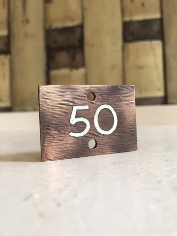 Early 20th Century Small Copper/Bronze Enamel House door number 50 Plate Sign Cover