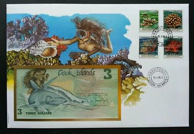 [SJ] Cook Islands Corals 1989 Reef Under Water Fish Shark FDC (banknote cover) - Image 1 of 4
