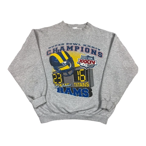 Vintage Rams Titans Super Bowl XXXIV 2000 Gray Crewneck Sweatshirt Logo 7 Large Cover