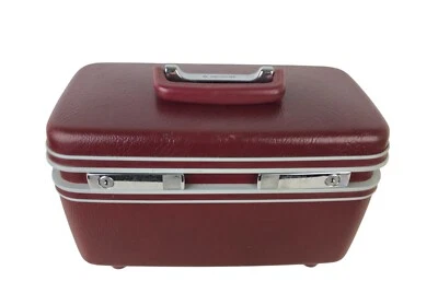 Vtg Samsonite Sentry Train Burgundy Cosmetic Travel Hard Luggage w/ Tray & 2 Key - Image 1 of 4
