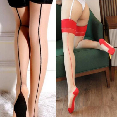 Frauen Sexy Überknie Strümpfe Halterlos Hoch Strumpf Rücknaht Strumpf / - Bild 1 von 4