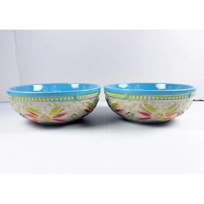 "Juego de 2 cuencos de sopa de cereal Temptations Springfetti Old World Basketweave de 6"" 16 oz" Foto 1 de 4