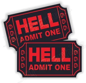 Paar - HELL Admit One Hard Hut Aufkleber | Schweißhelm Ticket Aufkleber 666 Beast - Bild 1 von 1