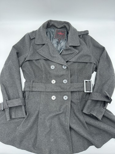 VETEMENTS Yoki Giacca Donna Grigio Lana Giacca Doppiopetto Cintura Arruffata XL Vintage