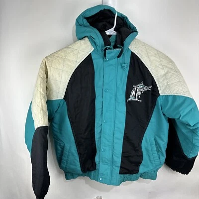 Vintage Florida Marlins Starter Full Zip Hooded Puffer Jacket Large Button - Image 1 of 4