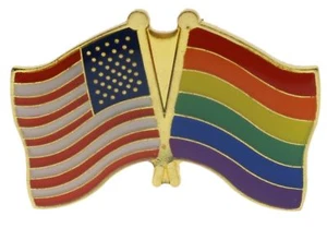 LBGTQIA Rainbow Pride US Flag Gold Finish 1 inch Hat Pin PPM6047 F1D35L - Picture 1 of 2