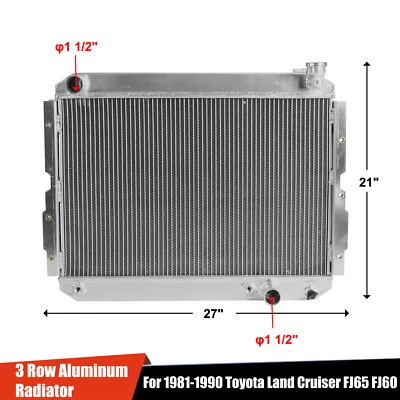 3Row Core Radiator Aluminum For 81-90 Toyota Land Cruiser FJ65 FJ60 4.0L 4.2L l6 Foto 1 de 4