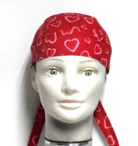 Skull Cap for Holiday Valentine Day Hearts on Red 100% Cotton #484 Handmade