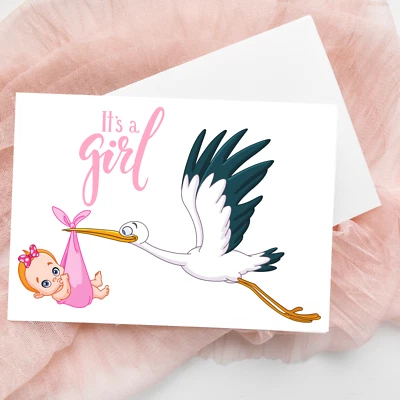 New Baby Girl Card | 5x7 Greeting Card Blank Inside, Congratulations Baby Shower - Image 1 of 4