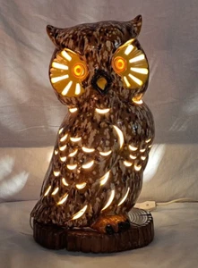 Vintage 70er Jahre Keramik tolle gehörnte Eule Lampe handgefertigt/bemalt 16X9" SUPER SELTEN! - Bild 1 von 24