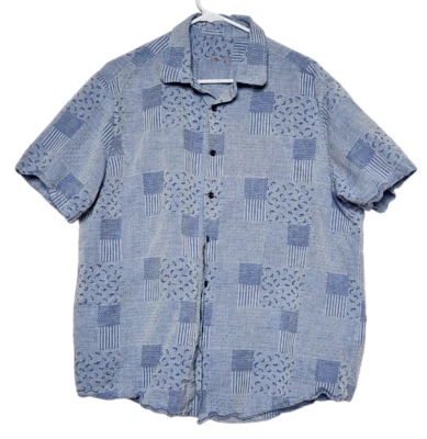 Tasso Elba Mens XL Linen Cotton Button Up Shirt Short Sleeve Paisley Patchwork - Image 1 of 4