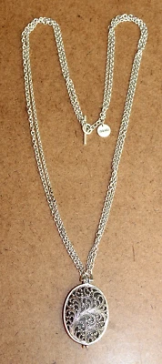 Rare Lois Hill Sterling Oval Granulated Scroll Locket Necklace 29" [045WEI] - Image 1 of 4
