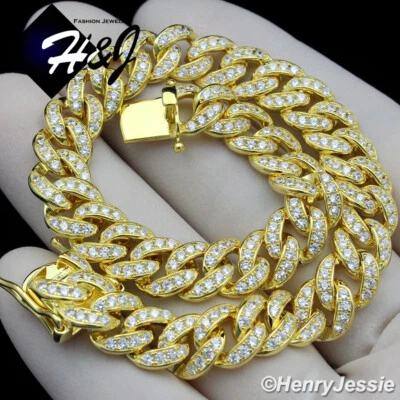 BRAZALETE CUBANO CHAPADO EN ORO CIRCONITA CÚBICA 8,5" HOMBRE PLATA ESTERLINA 925 8 MM*G11 Foto 1 de 4