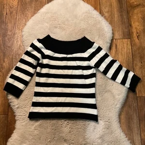 Forever 21 Stripe Sweater Black White Womens Medium Cropped 3/4 Sleeve - Picture 1 of 7
