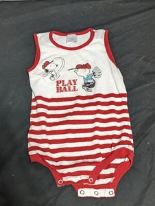 Vtg 70s 80s 90s Snoopy By Buster Brown Kids 18 Mo Striped Charlie Brown Baseball - Picture 1 of 5