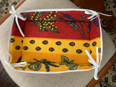 French Provencal Bread Basket Olives Red/Yellow  11"x7" Made In France - Image 1 of 4