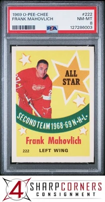 1969 年 O-PEE-CHEE #222 弗兰克·马霍夫利希红翼名人堂 PSA 8 — 第 1/3 张图片