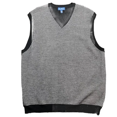 Paul Fredrick Men’s XXLT Black Houndstooth Wool Knit V-neck Vest Golf Preowned - Image 1 of 4