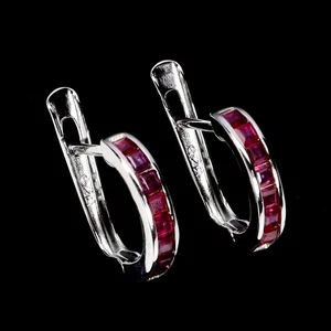 925 Sterling Silver Earrings Princess Ruby 2mm Natural Gemstone Jewelry - Picture 1 of 13